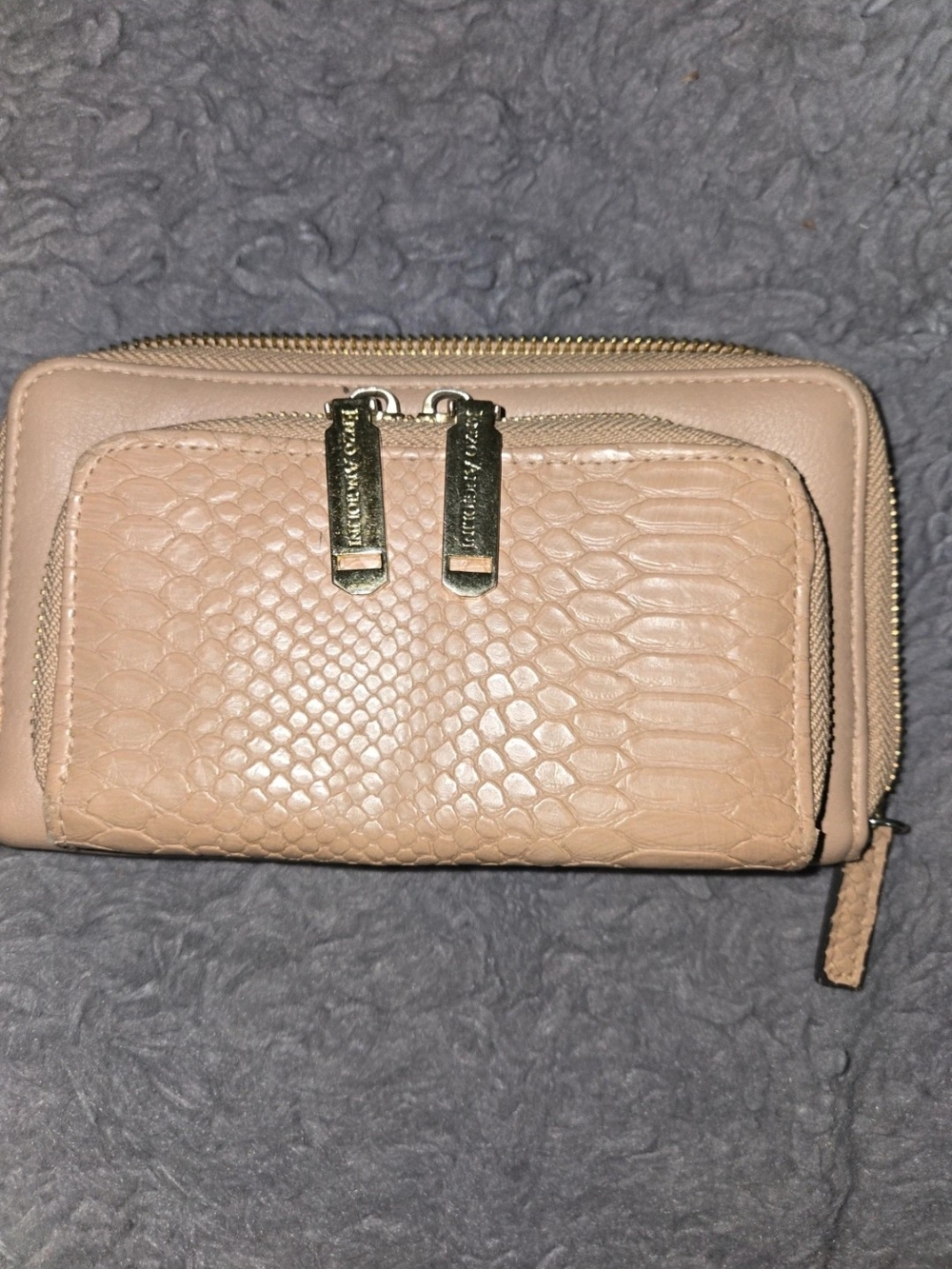 Enzo Angiolini Blush Beige Textured Zip Around Wallet with Gold Hardware